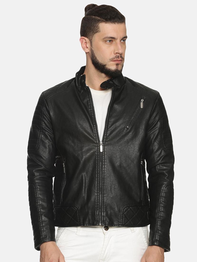 black solid pu biker jacket - 17427188 - Zoom Image - 1