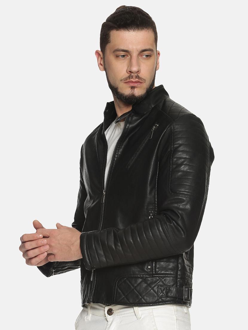 black solid pu biker jacket - 17427188 - Zoom Image - 2