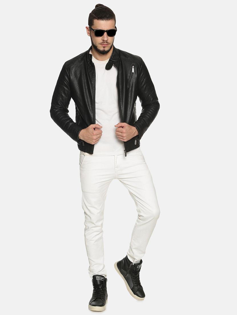 black solid pu biker jacket - 17427188 - Zoom Image - 4