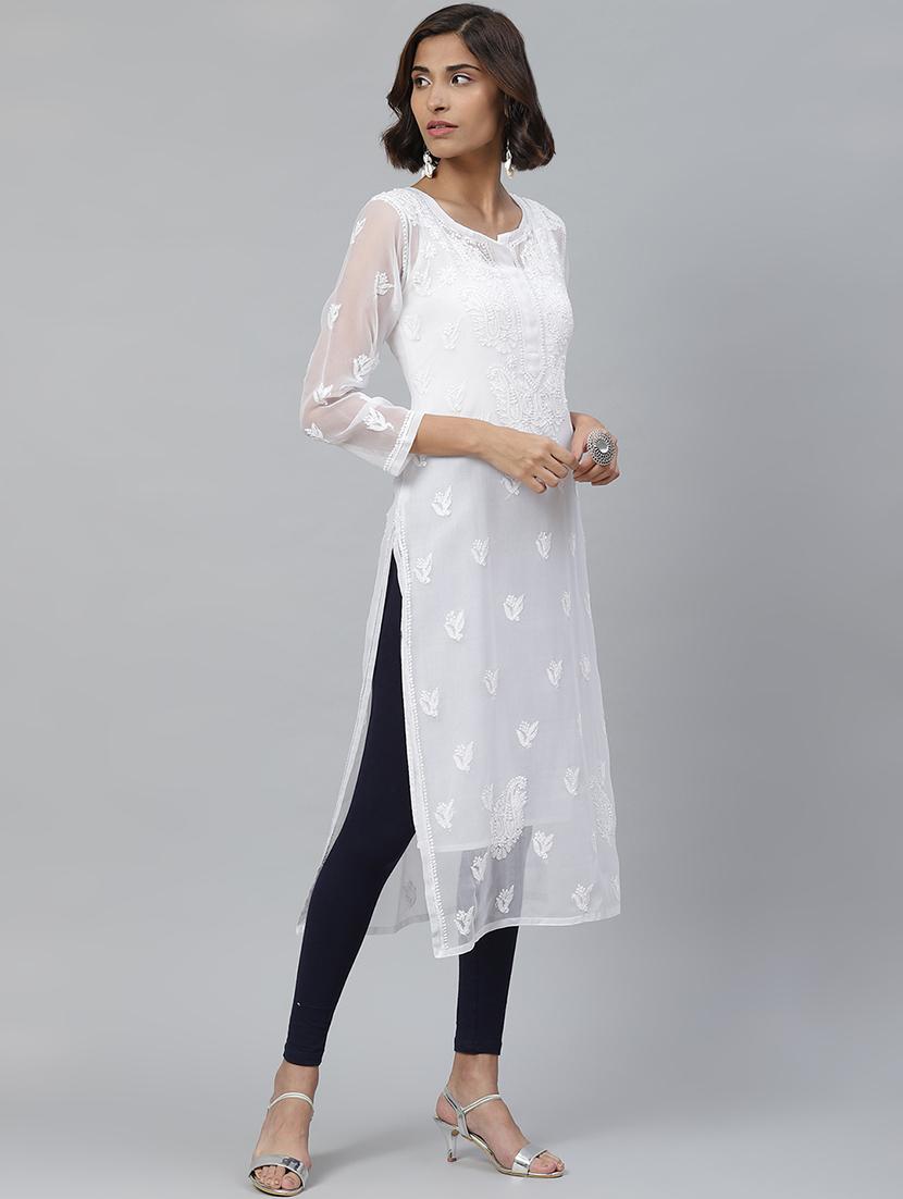 chikankari straight kurta - 17428065 - Zoom Image - 2