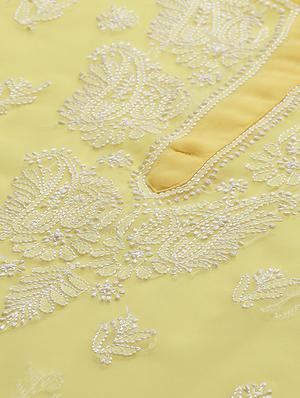 ada hand-embroidered yellow georgette chikankari straight kurta - 17428066 - Standard Image - 5