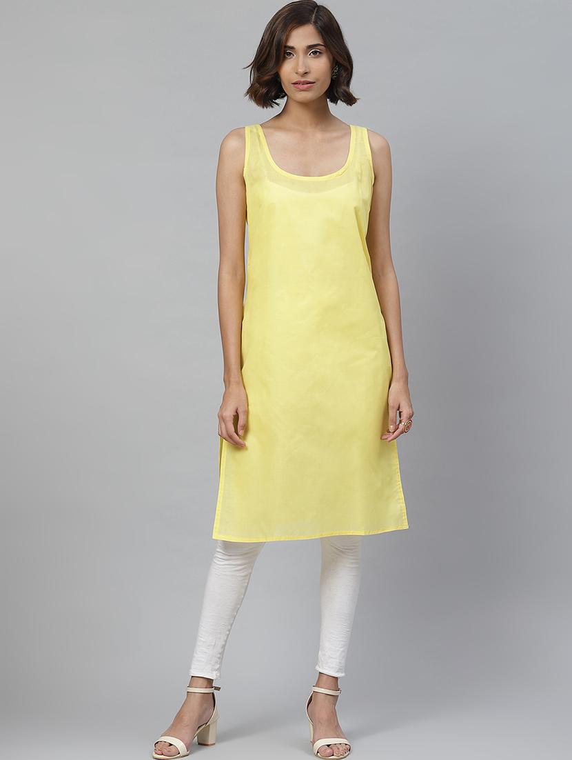 ada hand-embroidered yellow georgette chikankari straight kurta - 17428066 - Zoom Image - 4