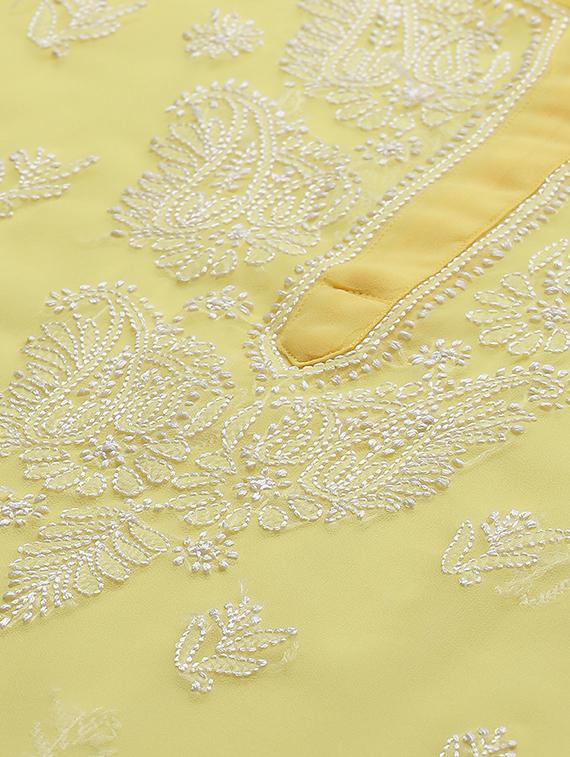 ada hand-embroidered yellow georgette chikankari straight kurta - 17428066 - Zoom Image - 5
