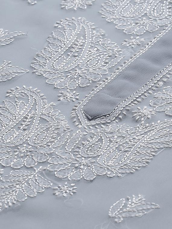 ada hand-embroidered grey georgette chikankari straight kurta - 17428069 - Zoom Image - 4