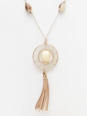beige metal long necklace - 17428186 - Standard Image - 3