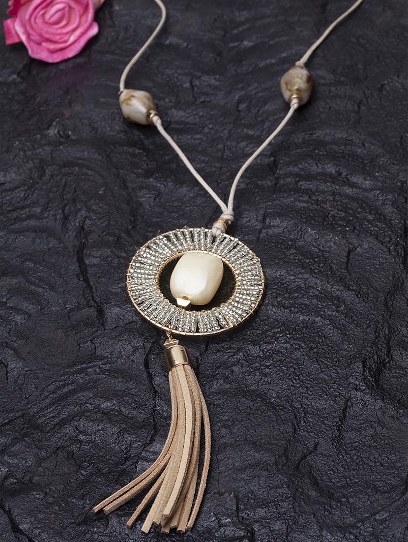 beige metal long necklace - 17428186 - Zoom Image - 2