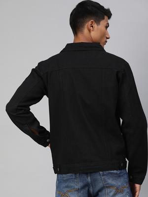 black solid denim jacket - 17428232 - Standard Image - 3