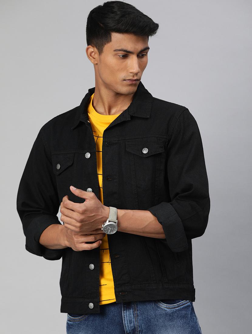 black solid denim jacket - 17428232 - Zoom Image - 1