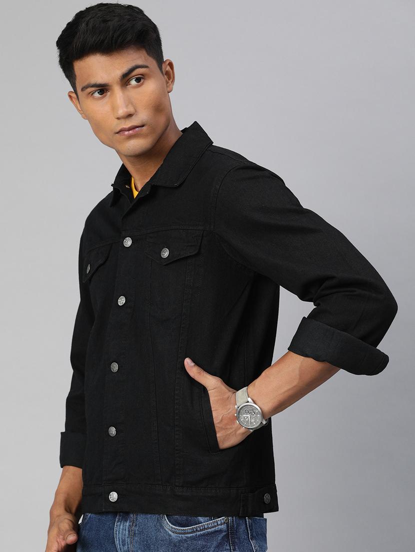 black solid denim jacket - 17428232 - Zoom Image - 2