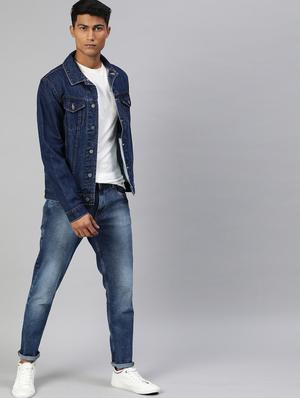 navy blue washed denim jacket - 17428235 - Standard Image - 4