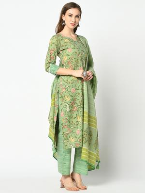 floral print kurta palazzo set with dupatta - 17428307 - Standard Image - 2