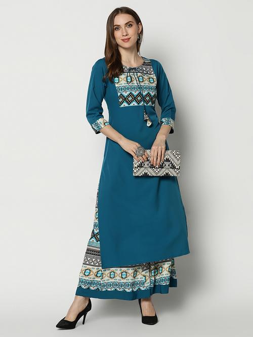 teal kurta palazzo set - 17428310 - Standard Image - 1