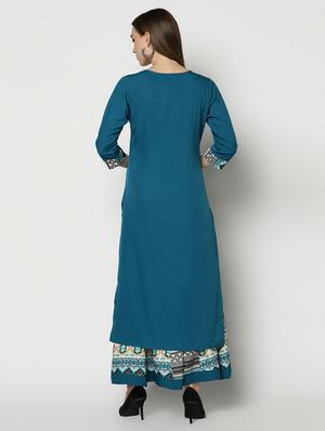 teal kurta palazzo set - 17428310 - Standard Image - 3
