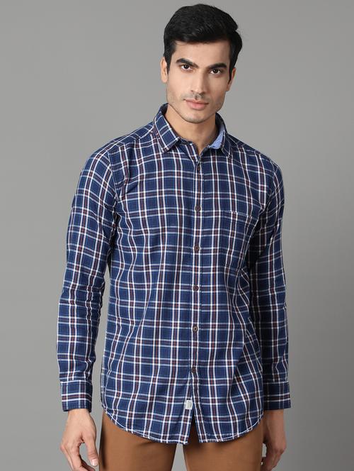 navy blue checkered casual shirt - 17428463 - Standard Image - 1