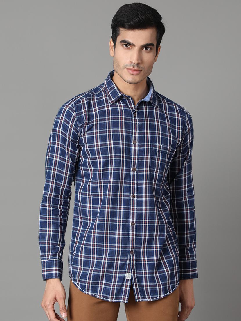 navy blue checkered casual shirt - 17428463 - Zoom Image - 1