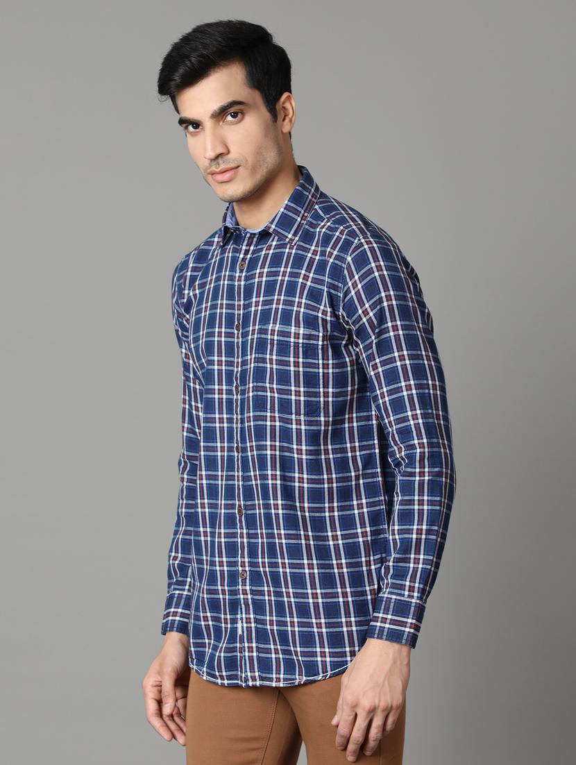 navy blue checkered casual shirt - 17428463 - Zoom Image - 2
