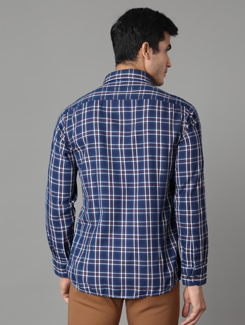 navy blue checkered casual shirt - 17428463 - Zoom Image - 3
