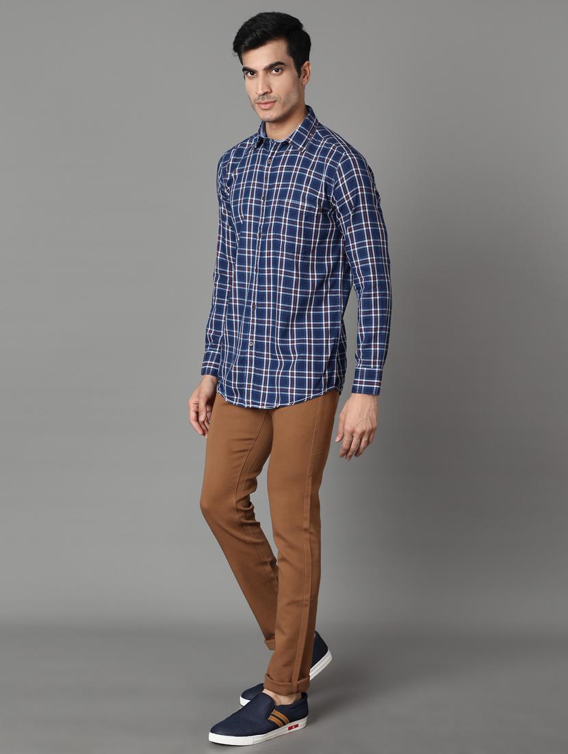 navy blue checkered casual shirt - 17428463 - Zoom Image - 4
