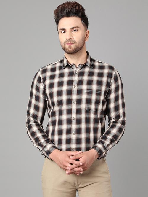 brown checkered casual shirt - 17428471 - Standard Image - 1