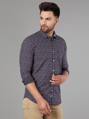 navy blue floral casual shirt - 17428478 - Standard Image - 2