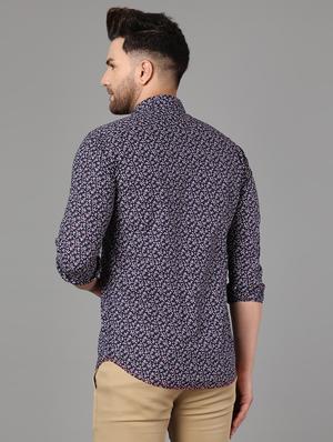 navy blue floral casual shirt - 17428478 - Standard Image - 3