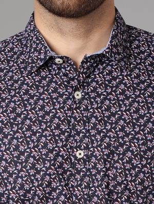 navy blue floral casual shirt - 17428478 - Standard Image - 5