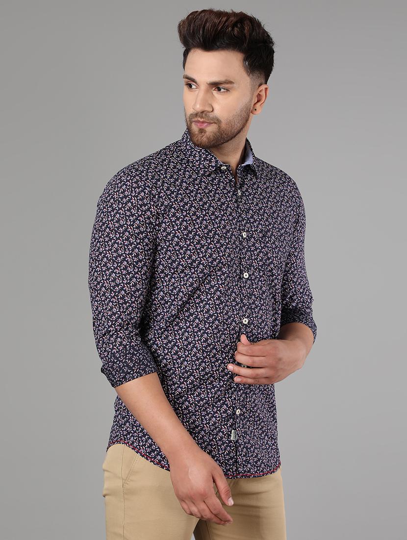 navy blue floral casual shirt - 17428478 - Zoom Image - 2