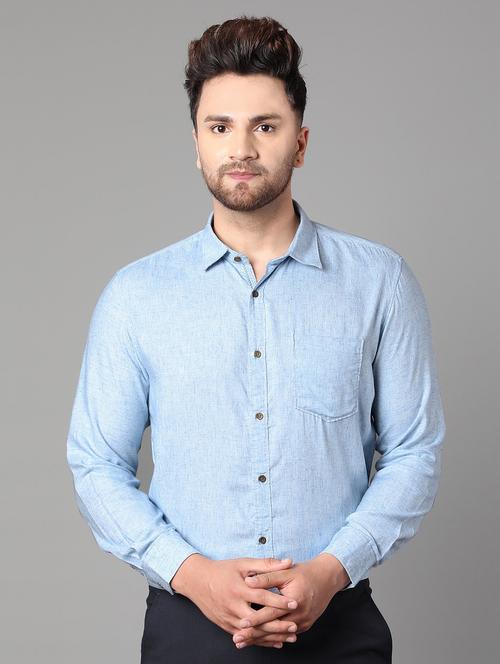 blue solid casual shirt - 17428480 - Standard Image - 1
