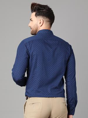 navy blue self design casual shirt - 17428483 - Standard Image - 3