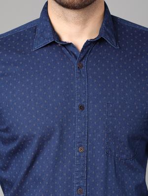 navy blue self design casual shirt - 17428483 - Standard Image - 5