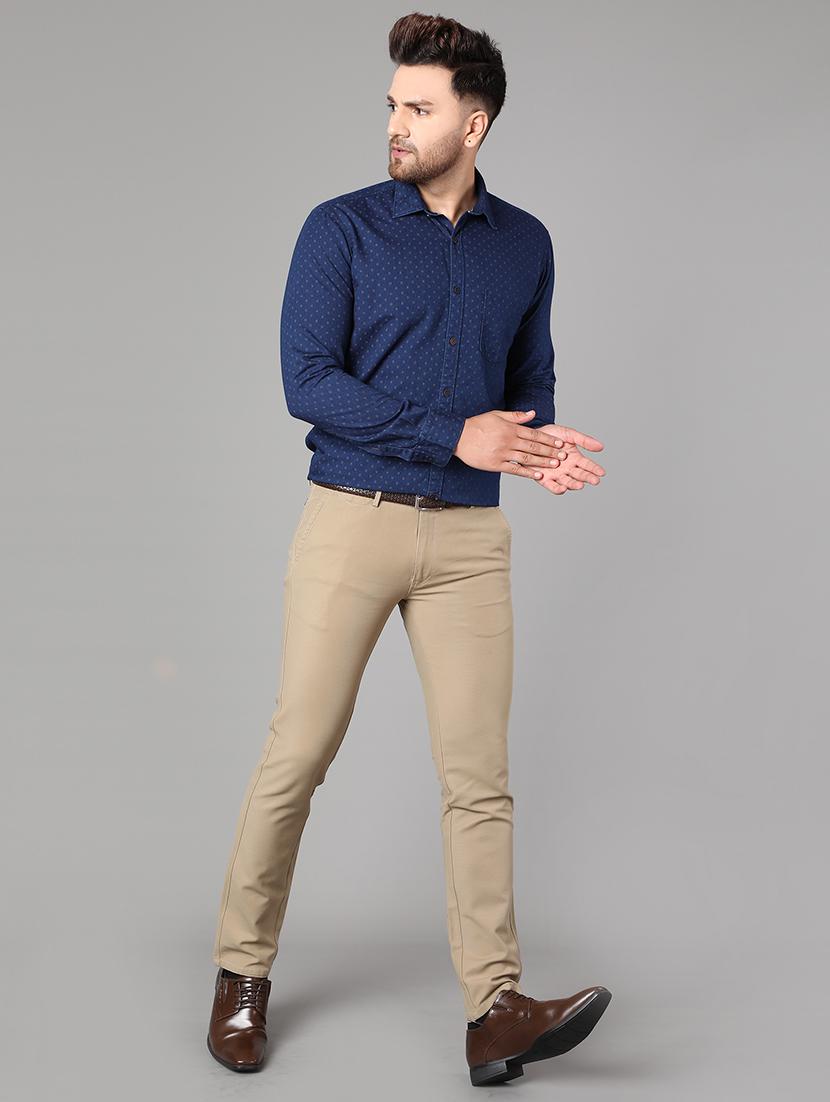 navy blue self design casual shirt - 17428483 - Zoom Image - 4