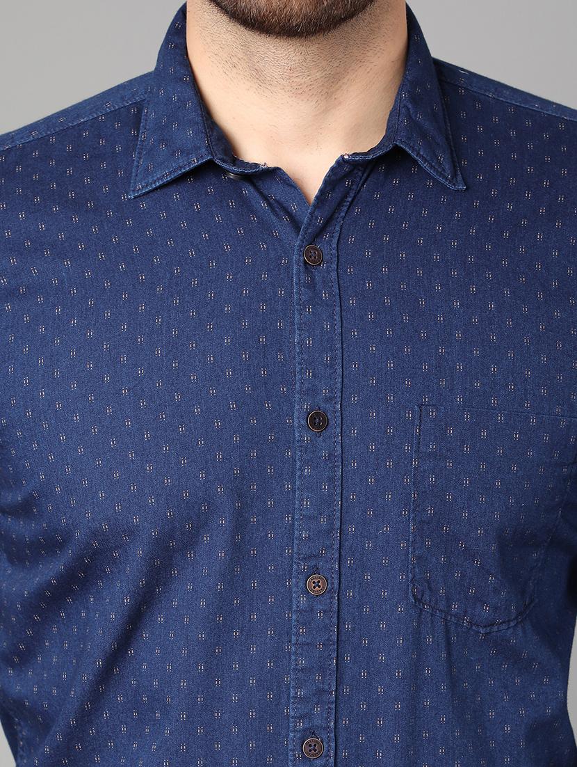 navy blue self design casual shirt - 17428483 - Zoom Image - 5