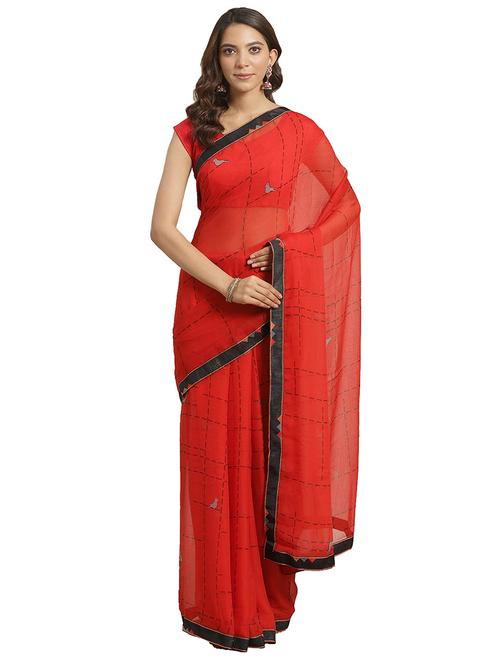 solid printed saree with blouse - 17428623 - Standard Image - 1