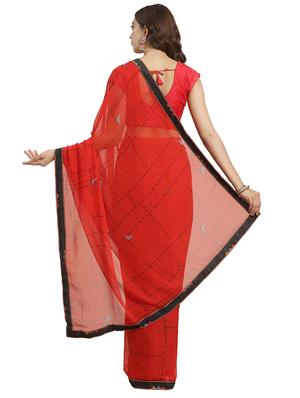 solid printed saree with blouse - 17428623 - Standard Image - 2