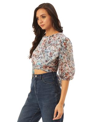 tie back floral top - 17428665 - Standard Image - 3
