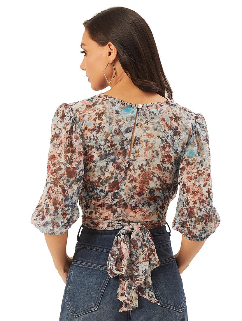 tie back floral top - 17428665 - Zoom Image - 4