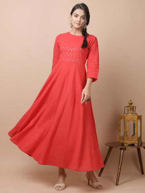 red cotton anarkali kurta - 17428804 - Standard Image - 1