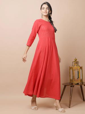 red cotton anarkali kurta - 17428804 - Standard Image - 4