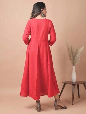 red cotton anarkali kurta - 17428804 - Standard Image - 5