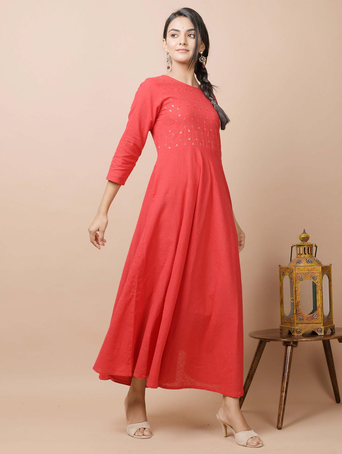 red cotton anarkali kurta - 17428804 - Zoom Image - 4