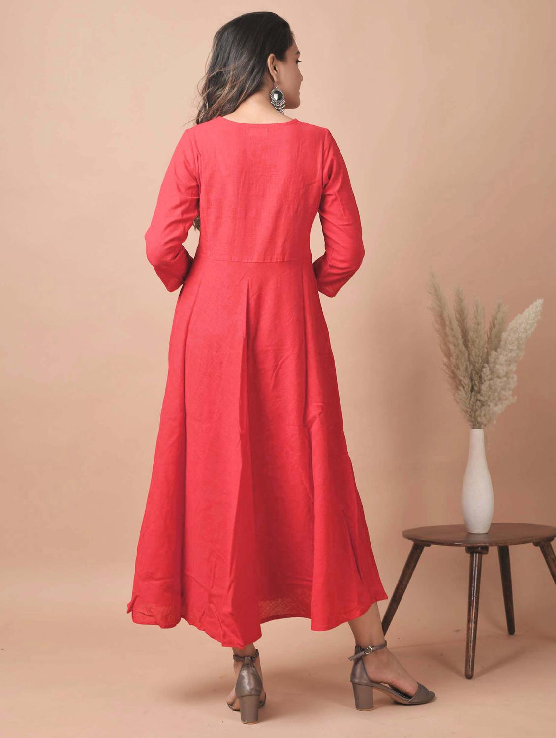 red cotton anarkali kurta - 17428804 - Zoom Image - 5