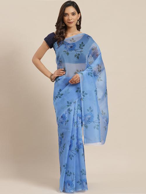 floral printed saree with blouse - 17428999 - Standard Image - 1