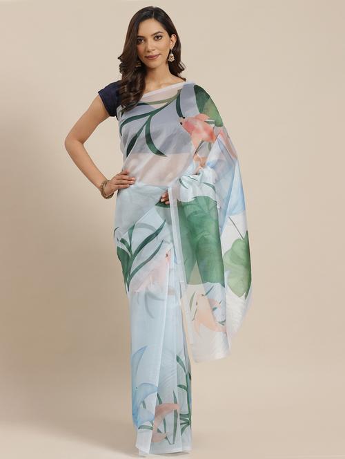 floral printed saree with blouse - 17429001 - Standard Image - 1