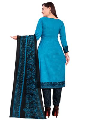 sky blue crepe salwar suit unstitched - 17429108 - Standard Image - 3