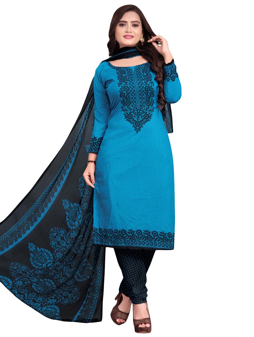 sky blue crepe salwar suit unstitched - 17429108 - Zoom Image - 1