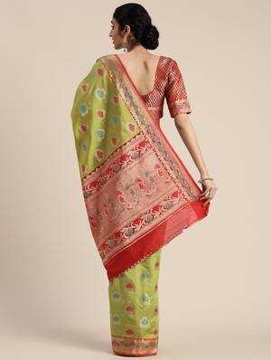 olive kanjivaram saree with blouse - 17429123 - Standard Image - 2