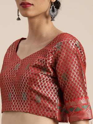 olive kanjivaram saree with blouse - 17429123 - Standard Image - 3
