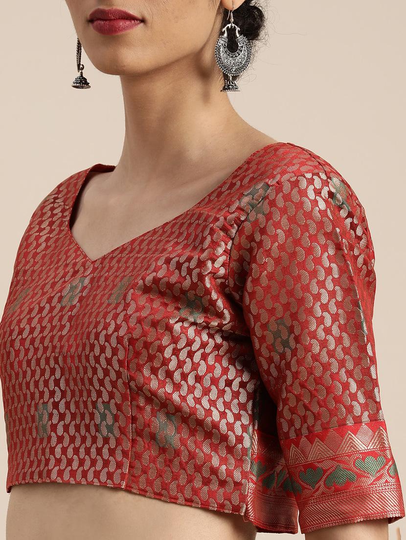 olive kanjivaram saree with blouse - 17429123 - Zoom Image - 3