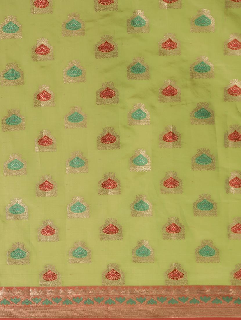 olive kanjivaram saree with blouse - 17429123 - Zoom Image - 4