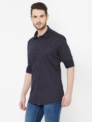navy blue printed casual shirt - 17429767 - Standard Image - 2